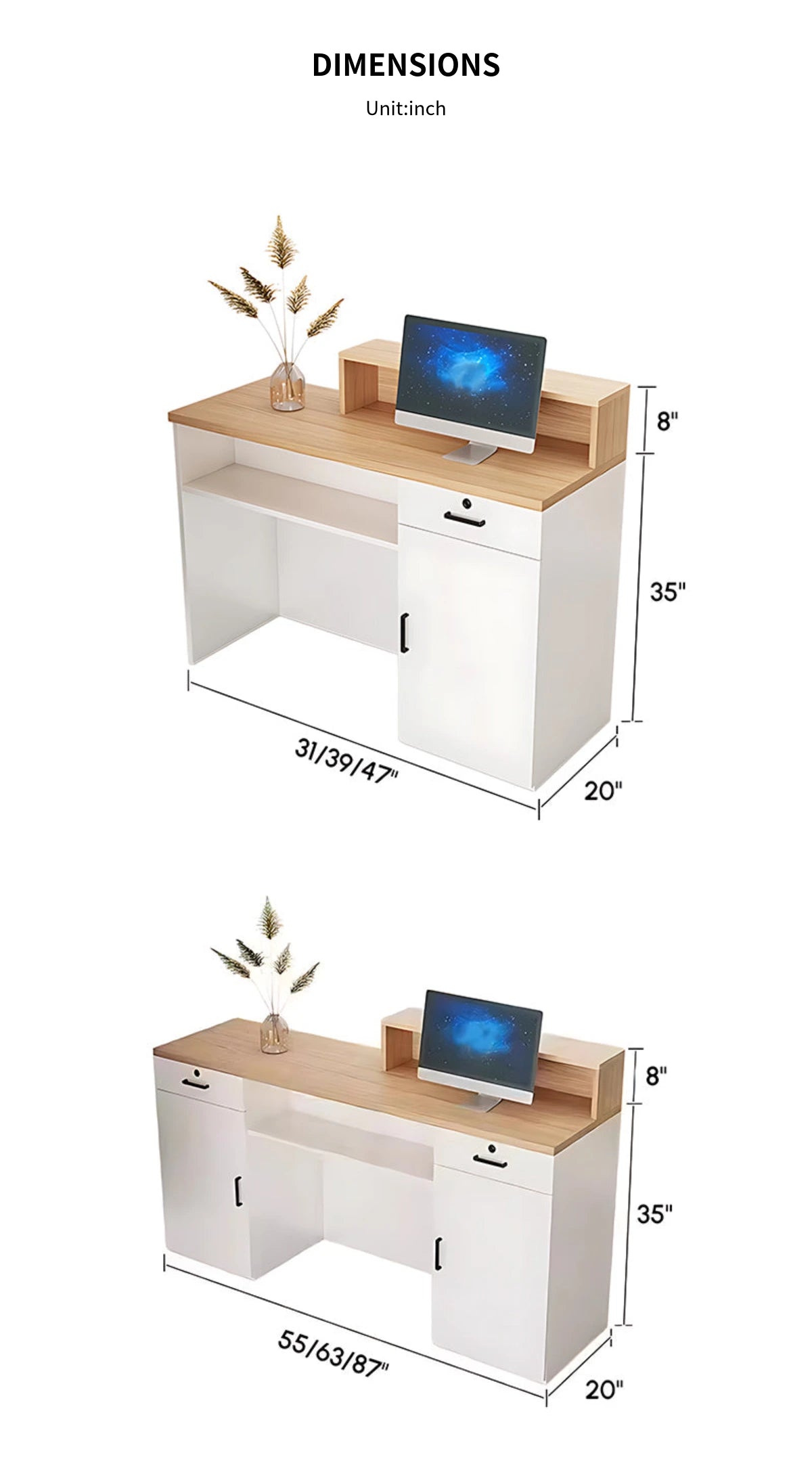 Curved Reception Desk 31-71 in Wide with Transaction Counter, Lockable & Lumbar Support — Detail image 12