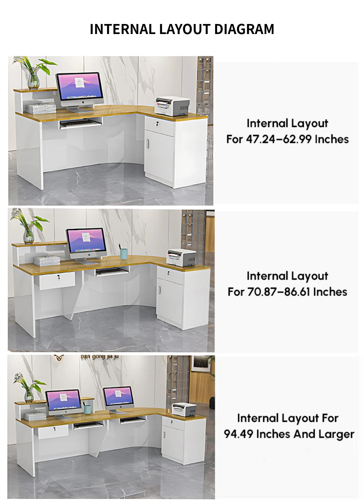 L-Shaped Reception Desk 63-94 in Wide with Keyboard Tray, File Drawers & Lockable — Detail image 9