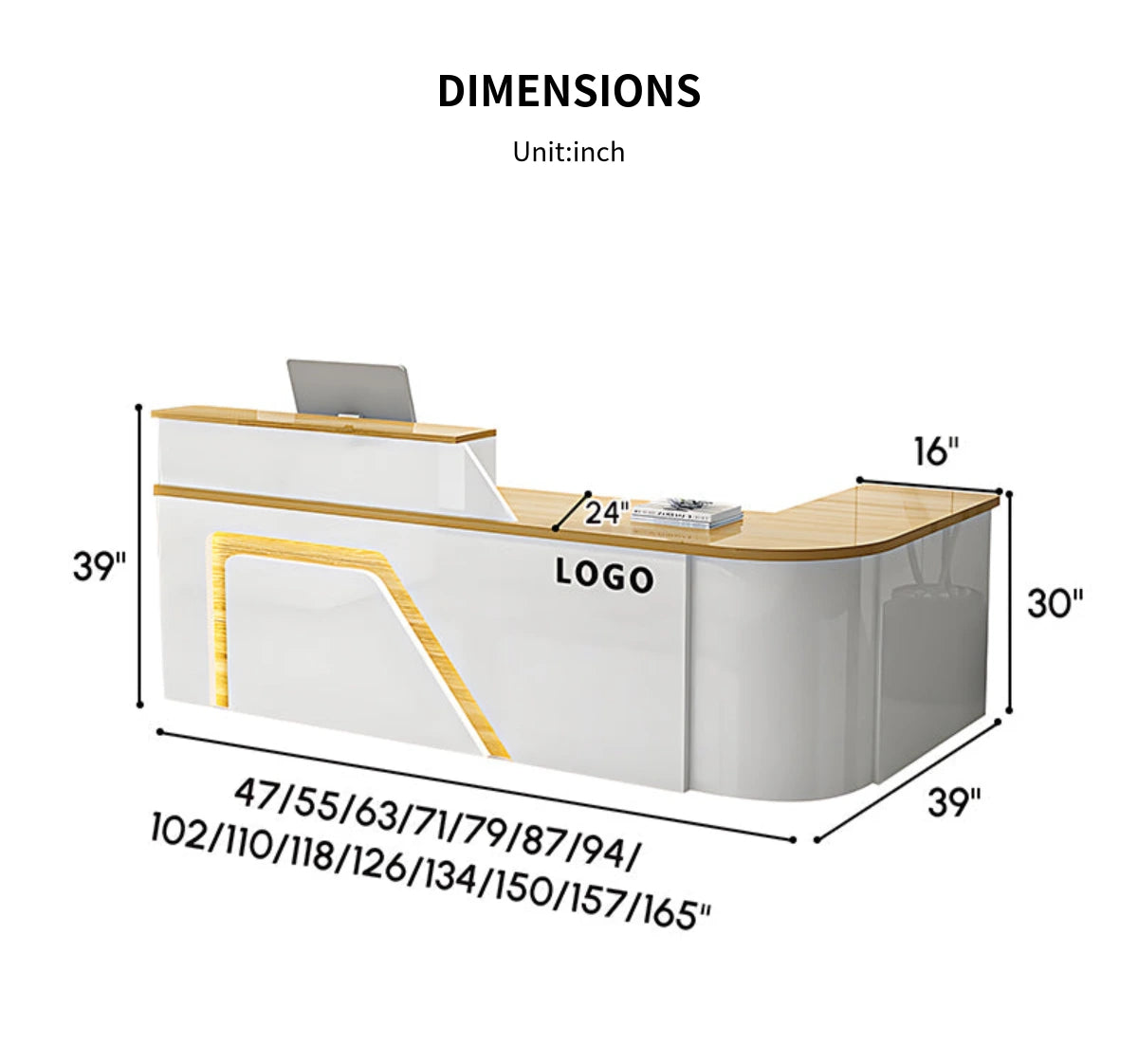 L-Shaped Reception Desk 63-94 in Wide with Keyboard Tray, File Drawers & Lockable — Detail image 13