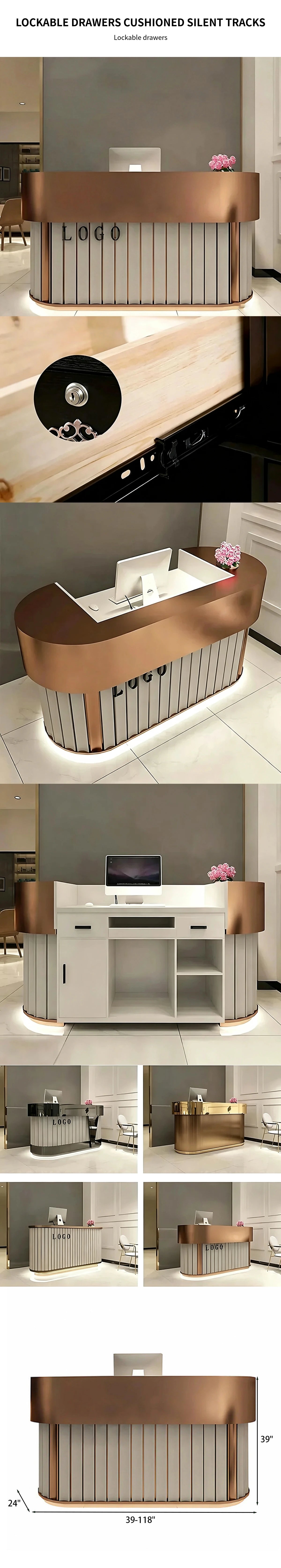 Salon Reception Desk 39-118 in Wide with Lockable, File Drawers & Lumbar Support for Salon — Detail image 5