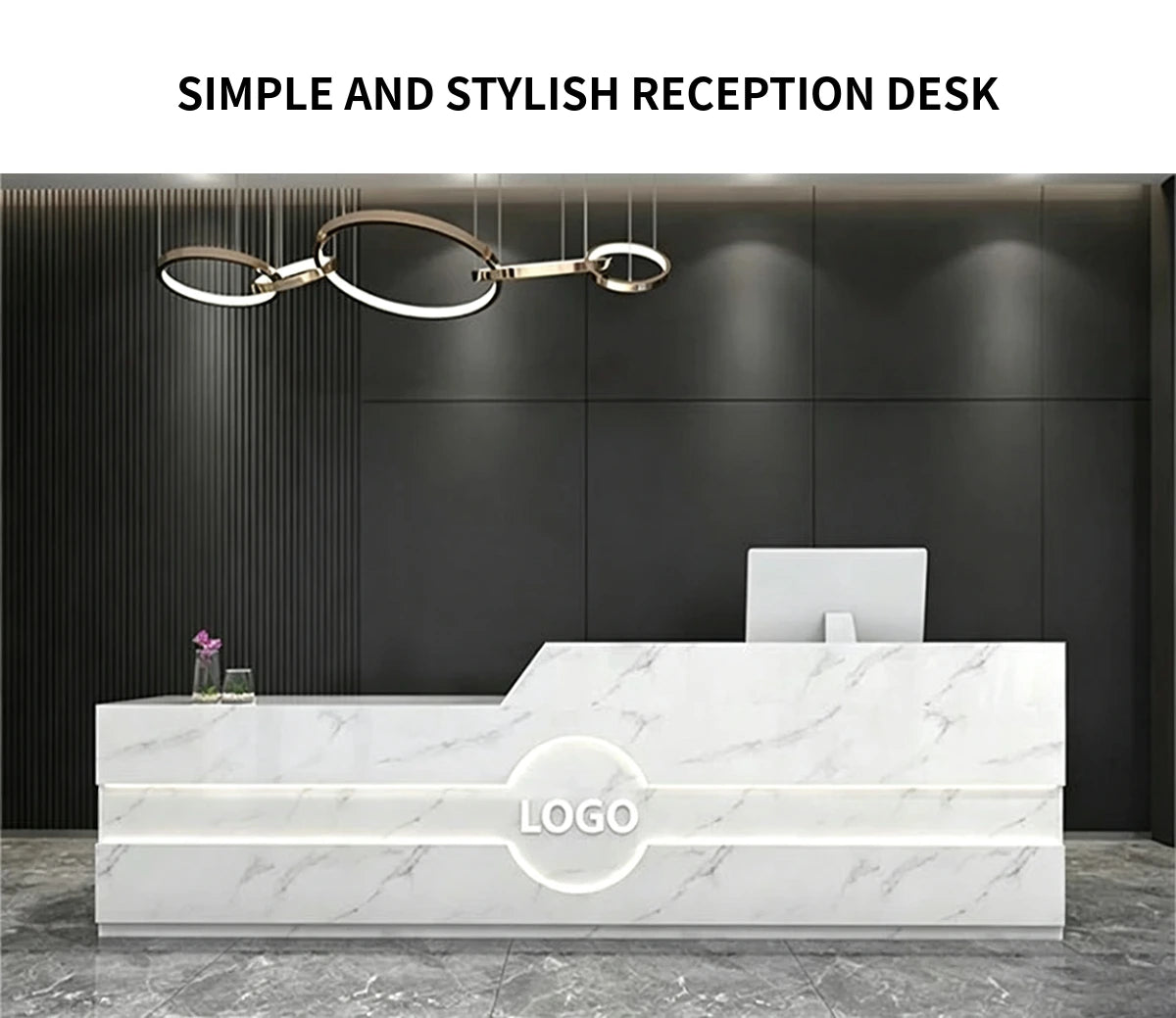 Modern Reception Desk with Cable Management, Fluted Front & LED Lighting for Office Lobby — Detail image 1