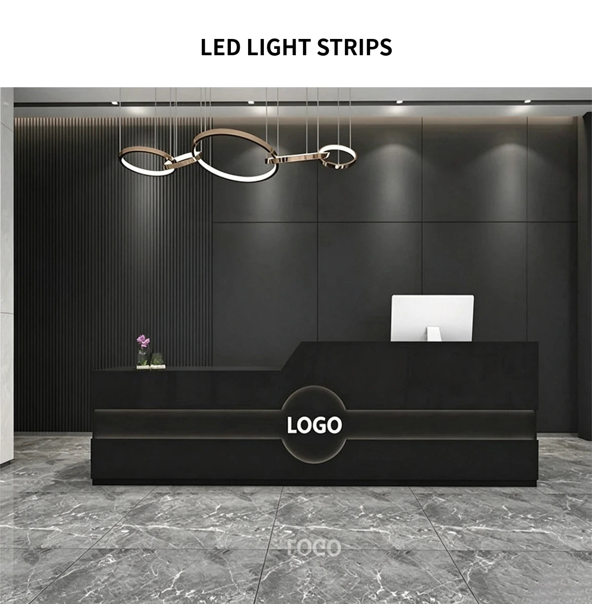 Modern Reception Desk with Cable Management, Fluted Front & LED Lighting for Office Lobby — Detail image 3