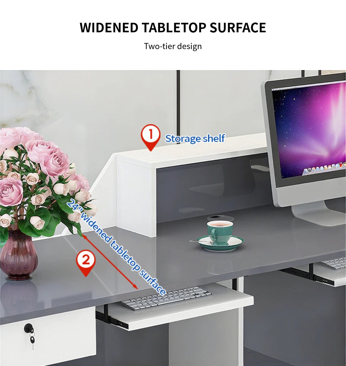 Modern Reception Desk with Cable Management, Fluted Front & LED Lighting for Office Lobby — Detail image 5