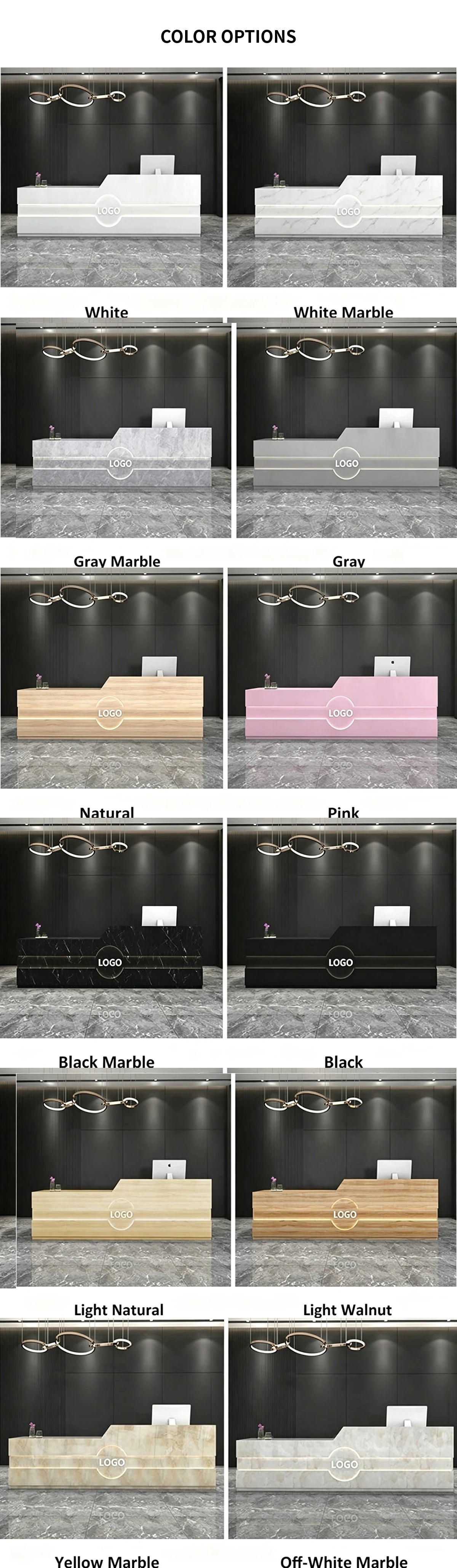 Modern Reception Desk with Cable Management, Fluted Front & LED Lighting for Office Lobby — Detail image 11