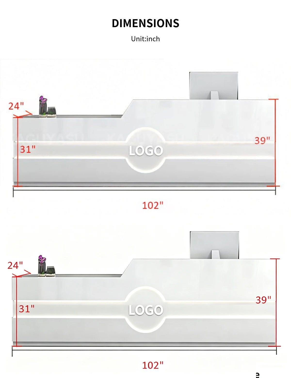 Modern Reception Desk with Cable Management, Fluted Front & LED Lighting for Office Lobby — Detail image 12