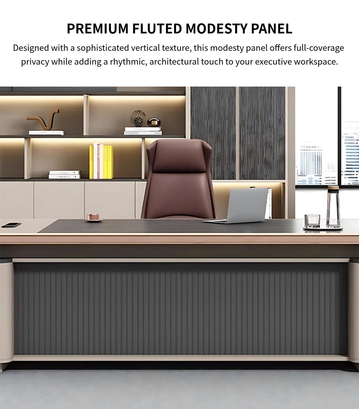 Modern Executive Desk with Wireless Charging, Built-In Outlets & Side Storage — Detail image 5