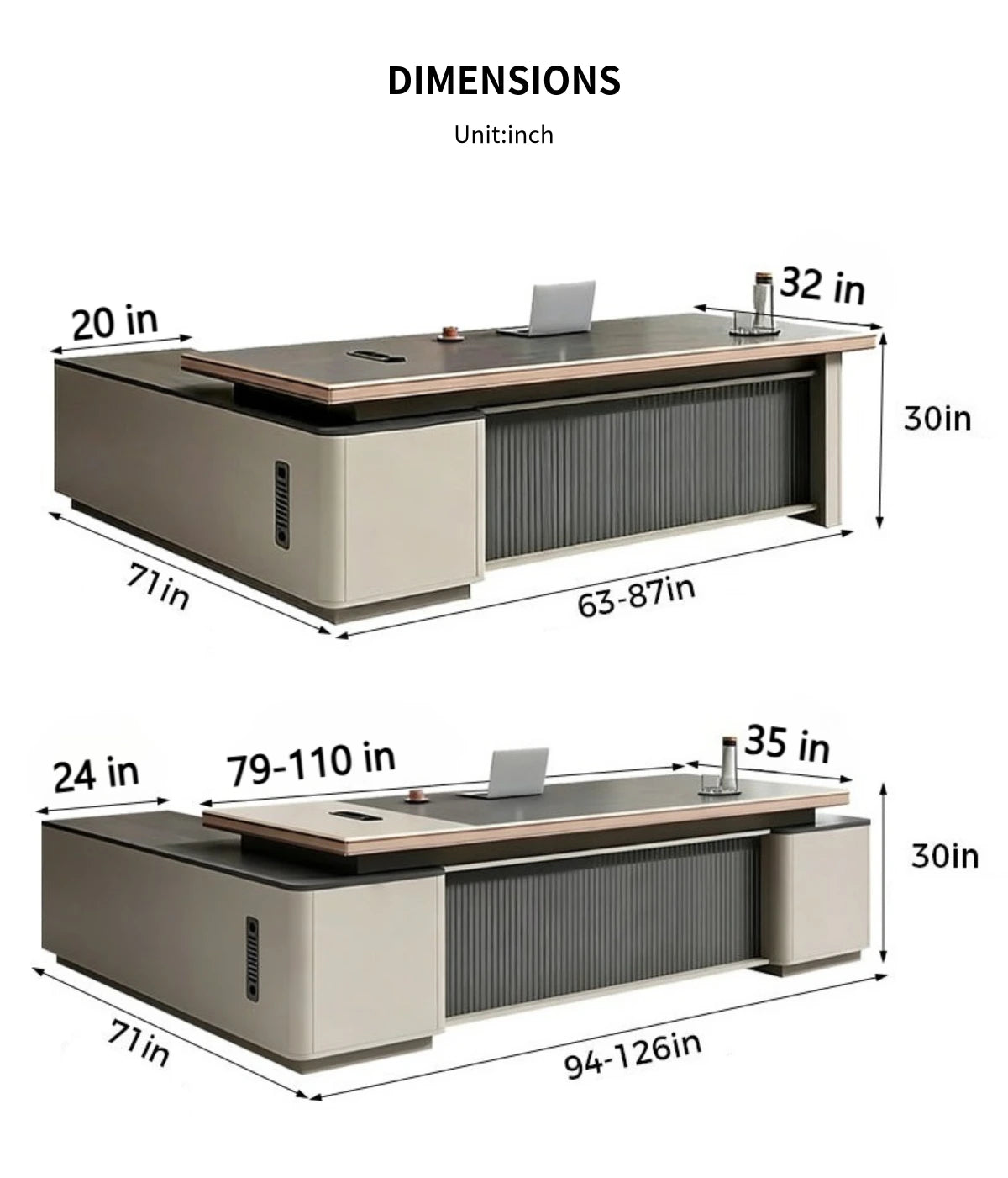 Modern Executive Desk with Wireless Charging, Built-In Outlets & Side Storage — Detail image 11