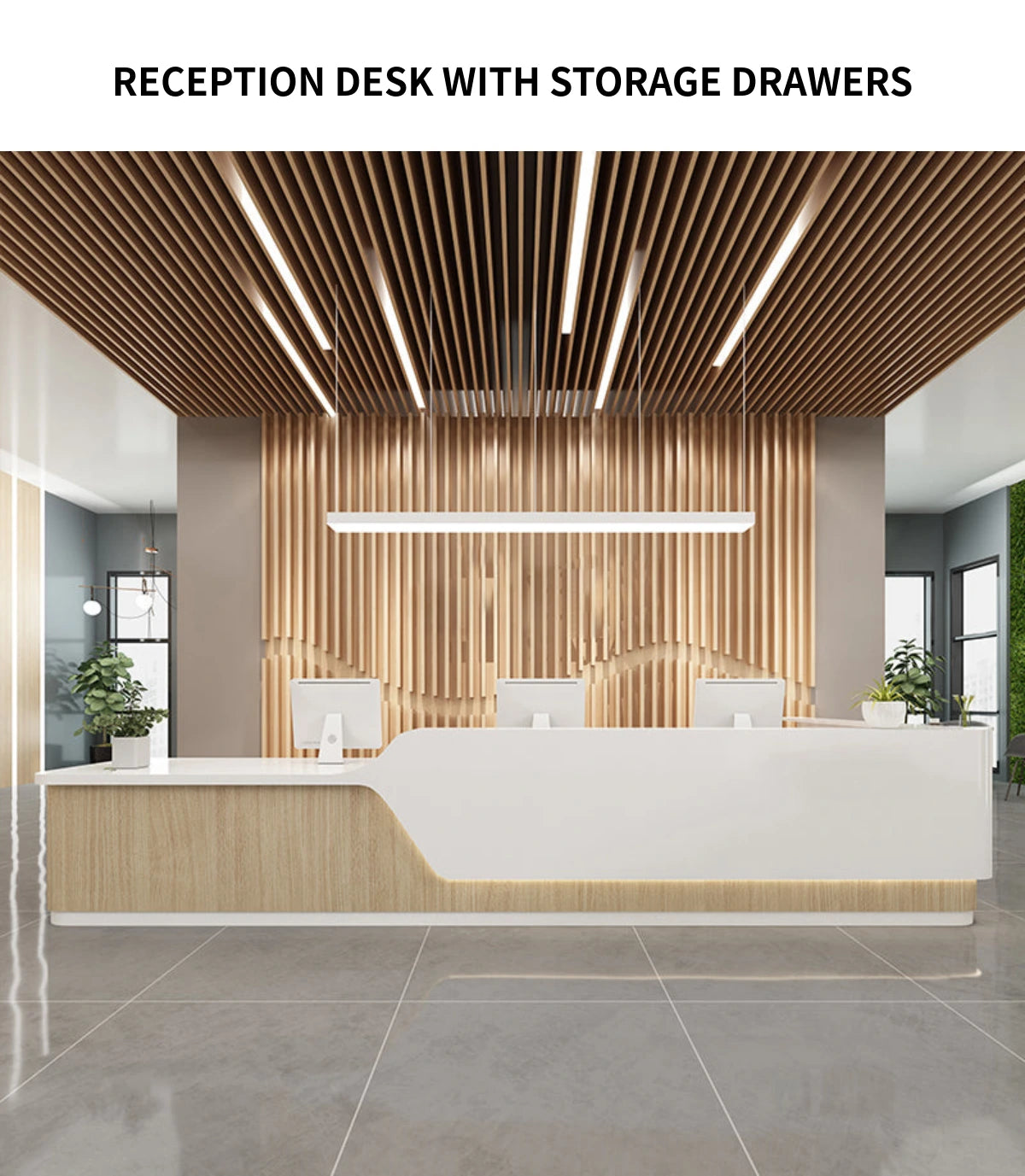 Modern Reception Desk with Keyboard Tray, Lockable & File Drawers for Office Lobby — Detail image 1