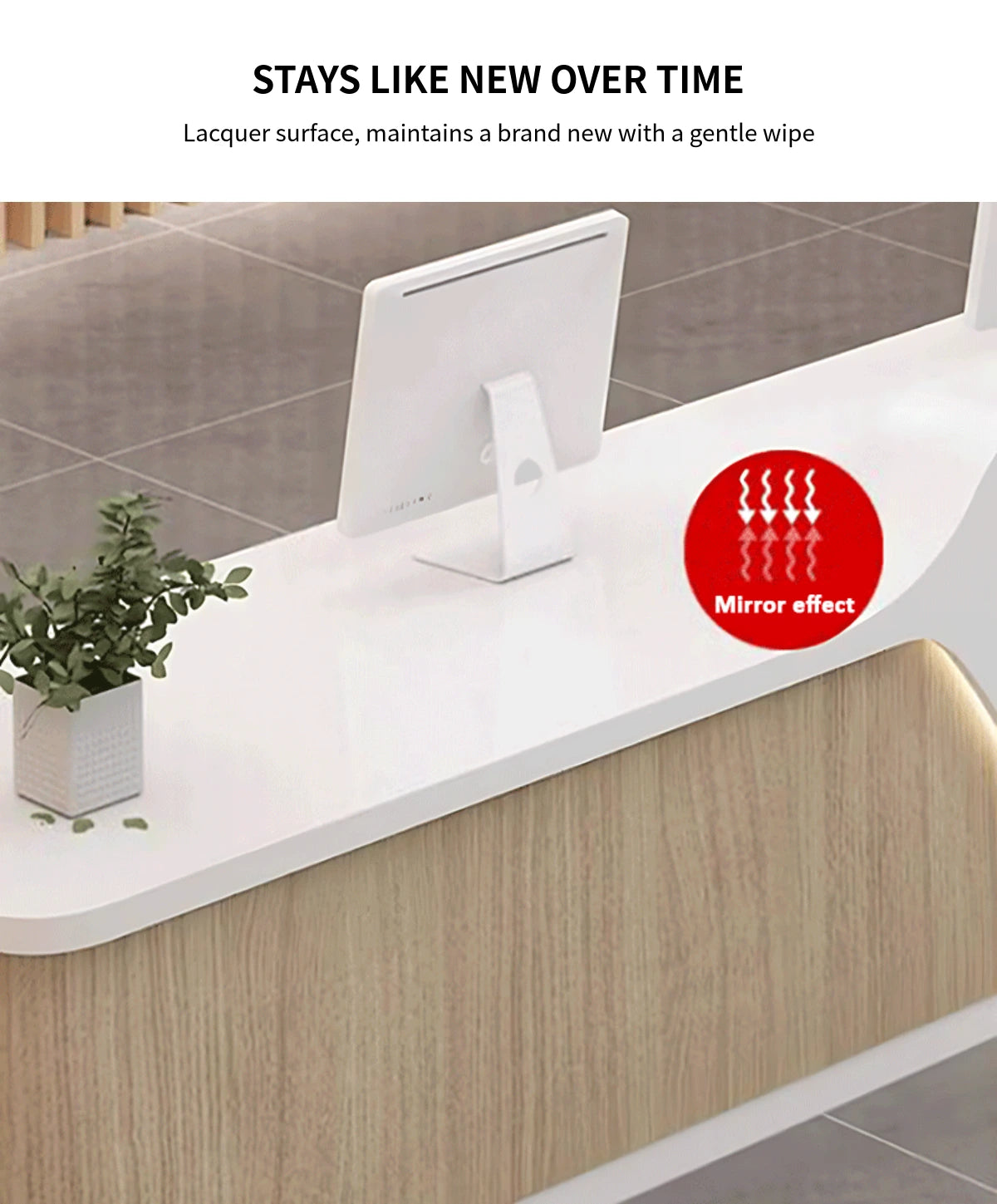 Modern Reception Desk with Keyboard Tray, Lockable & File Drawers for Office Lobby — Detail image 2