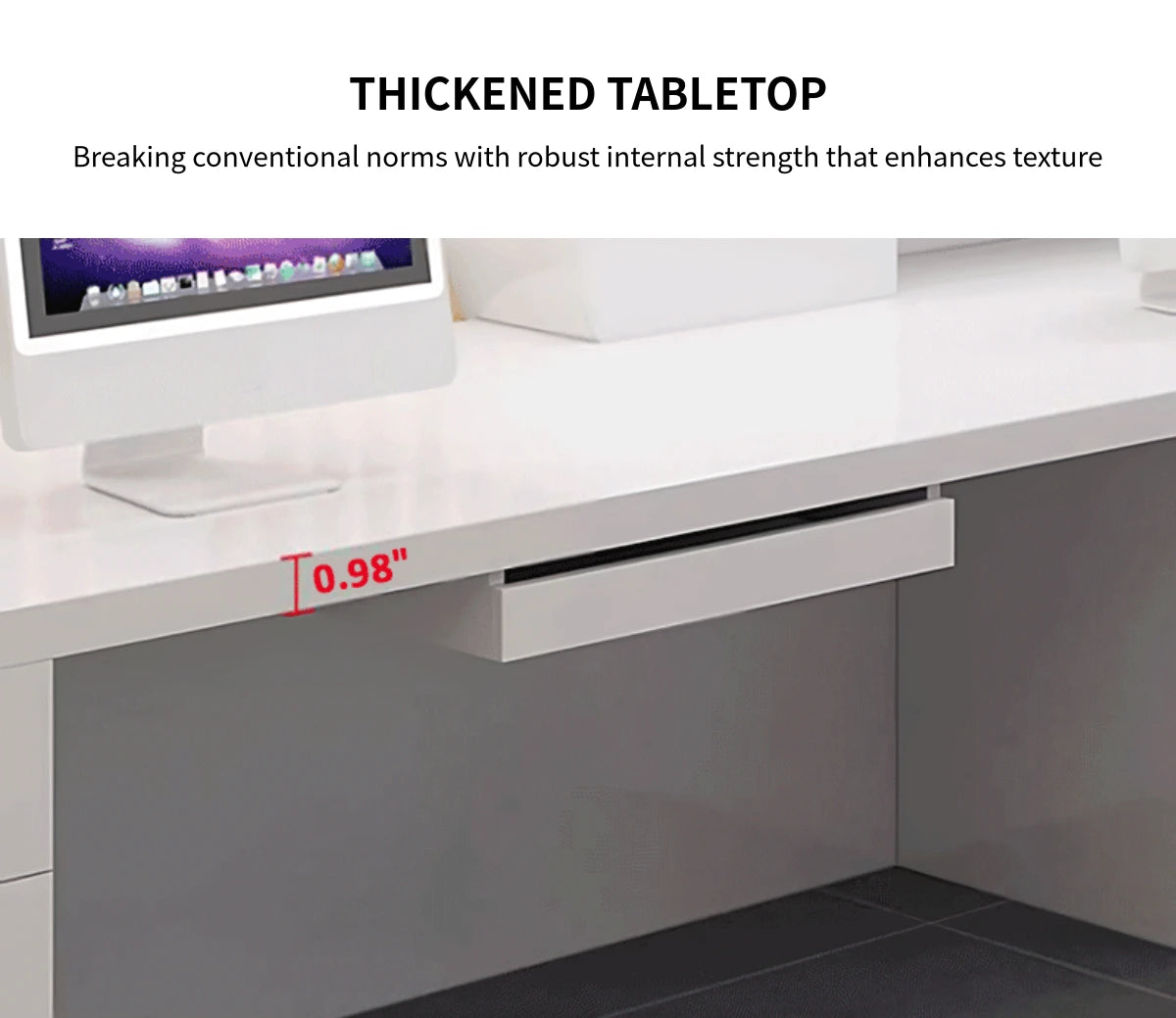 Modern Reception Desk with Keyboard Tray, Lockable & File Drawers for Office Lobby — Detail image 3