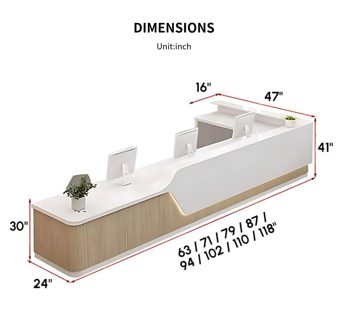 Modern Reception Desk with Keyboard Tray, Lockable & File Drawers for Office Lobby — Detail image 8