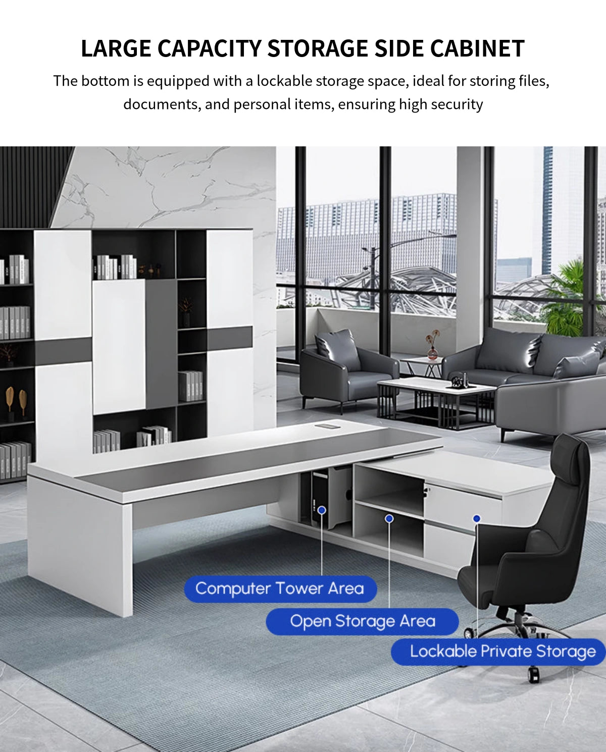Modern Executive Desk with Cable Management, Side Storage & Lockable for Home Office — Detail image 7
