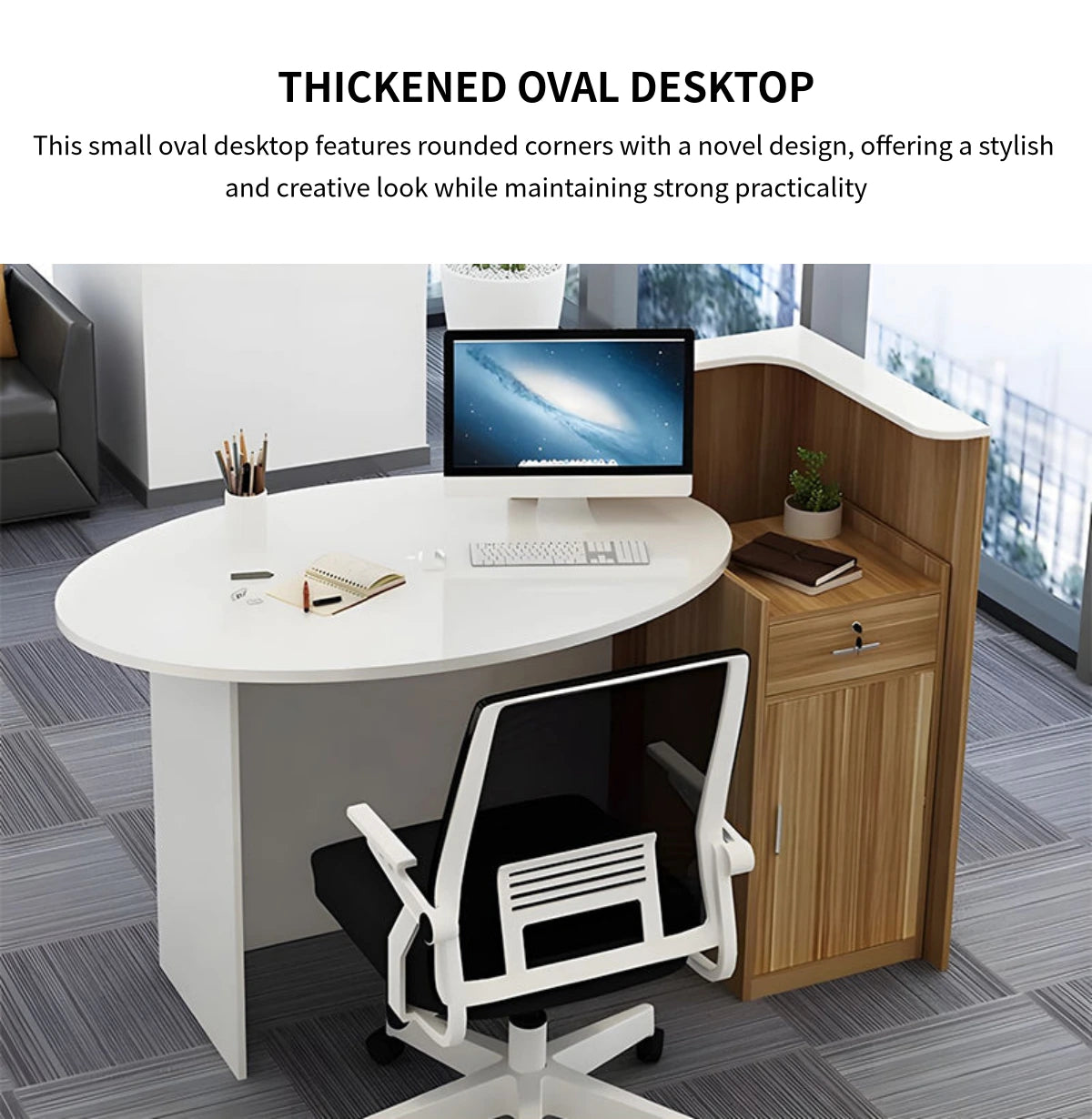 Oval Reception Desk 39-55 in Wide with Lockable & File Drawers for Salon — Detail image 4