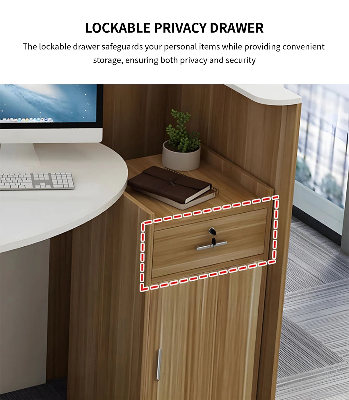 Oval Reception Desk 39-55 in Wide with Lockable & File Drawers for Salon — Detail image 5