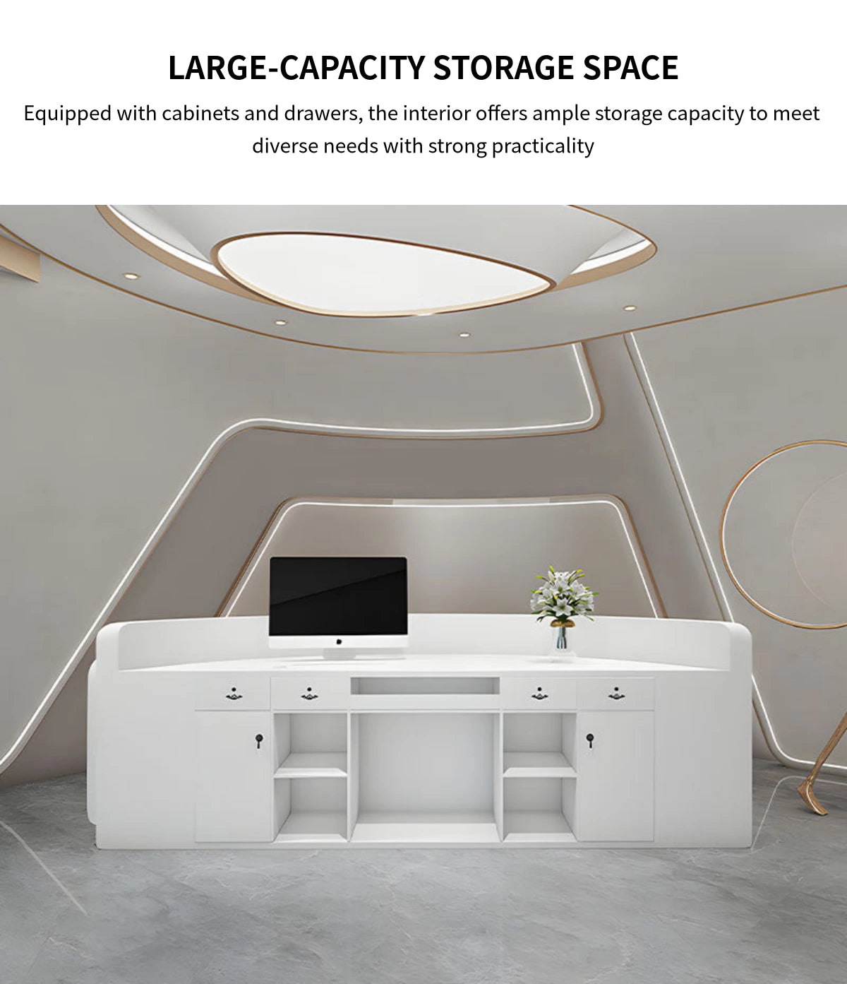 U-Shaped Reception Desk 79-118 in Wide with File Drawers for Salon — Detail image 5