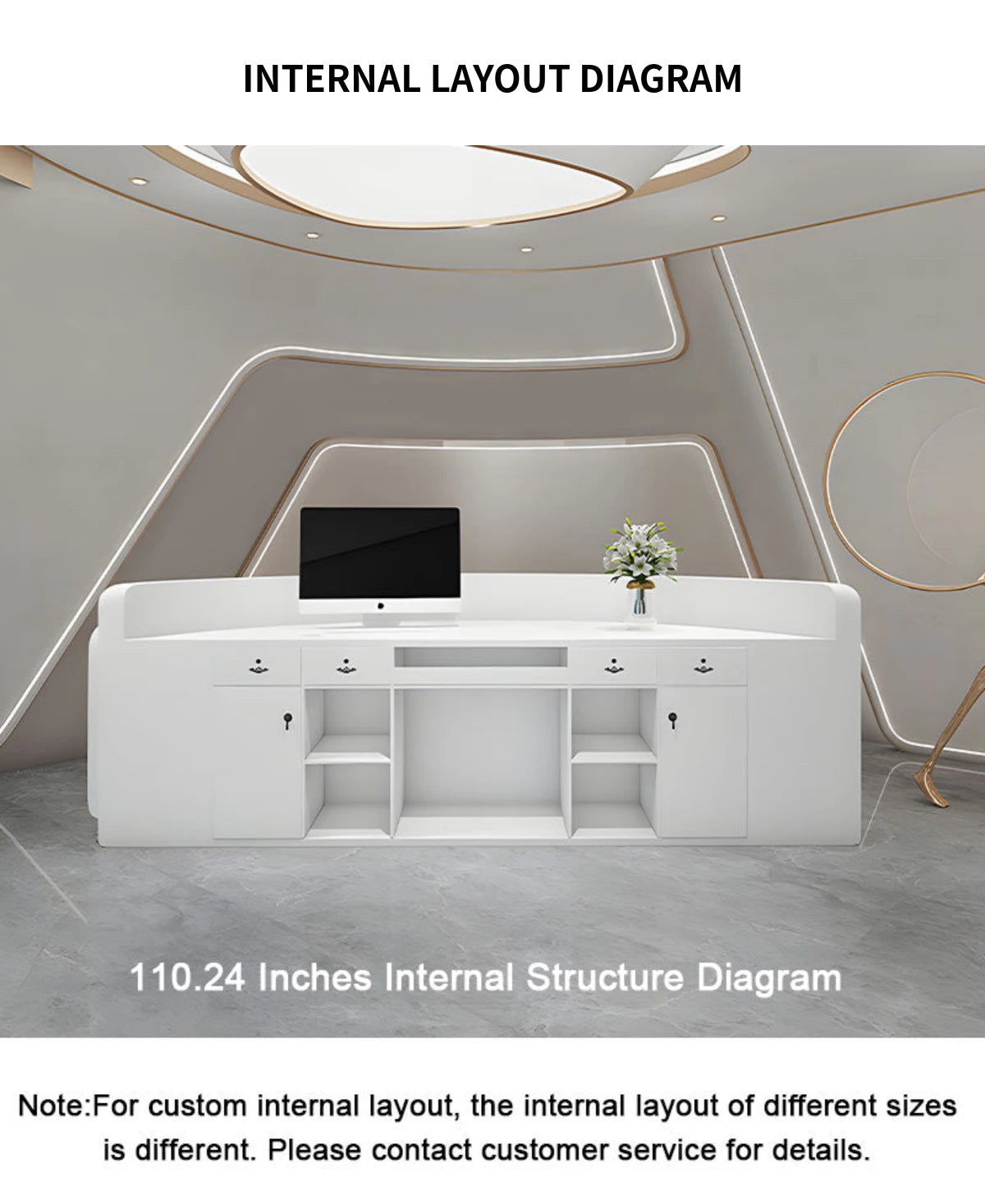 U-Shaped Reception Desk 79-118 in Wide with File Drawers for Salon — Detail image 6