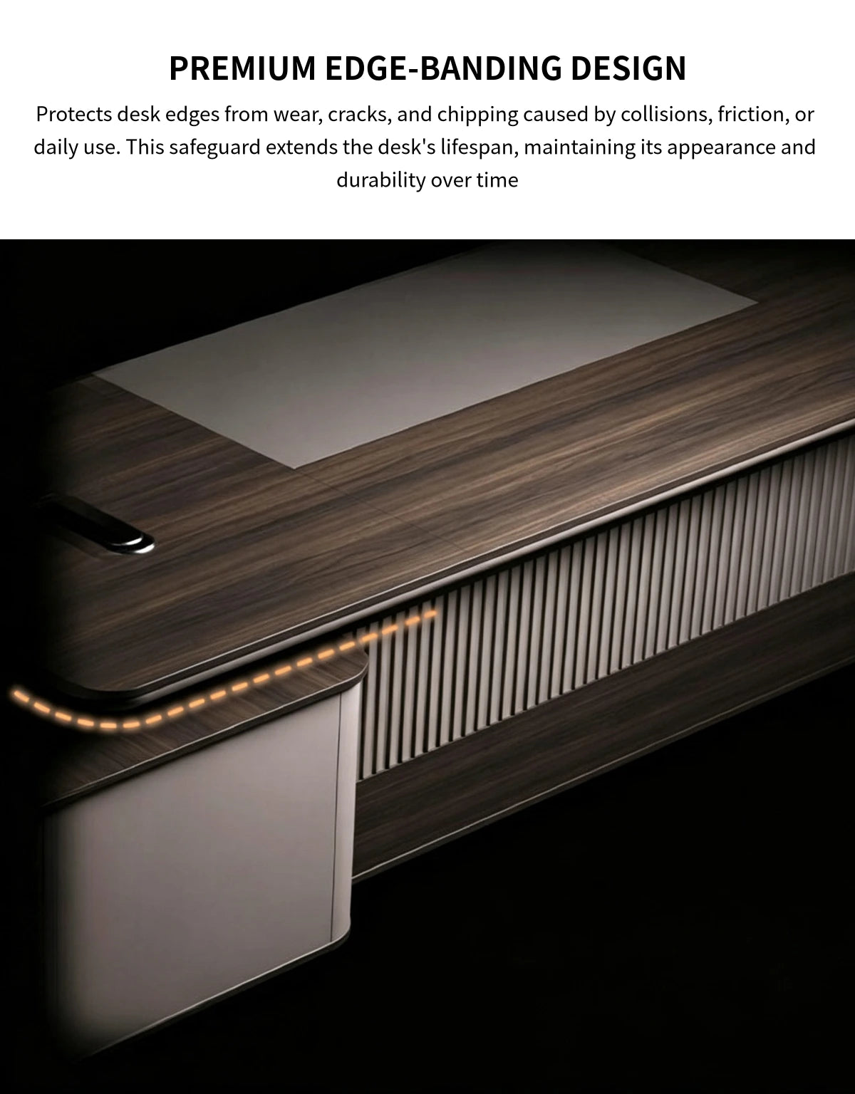 Modern Executive Desk 94-142 in Wide with Side Storage & Lumbar Support for Home Office — Detail image 4