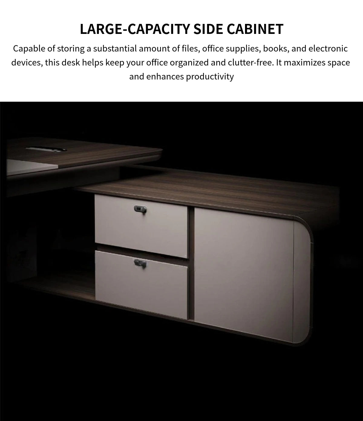 Modern Executive Desk 94-142 in Wide with Side Storage & Lumbar Support for Home Office — Detail image 6