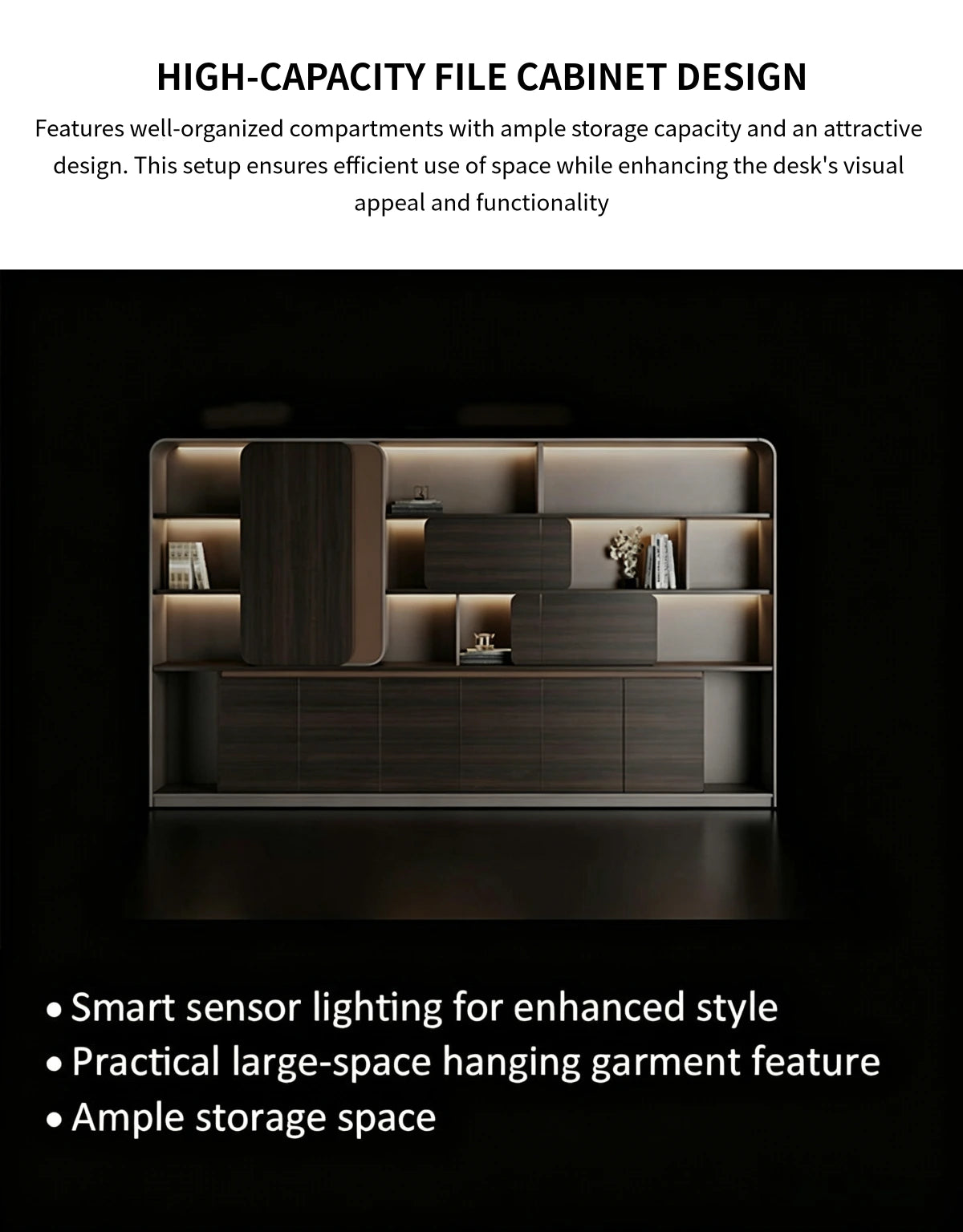 Modern Executive Desk 94-142 in Wide with Side Storage & Lumbar Support for Home Office — Detail image 7