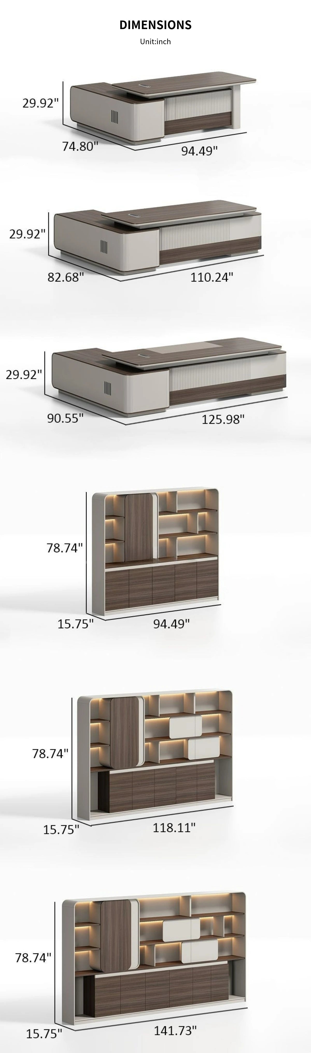 Modern Executive Desk 94-142 in Wide with Side Storage & Lumbar Support for Home Office — Detail image 10