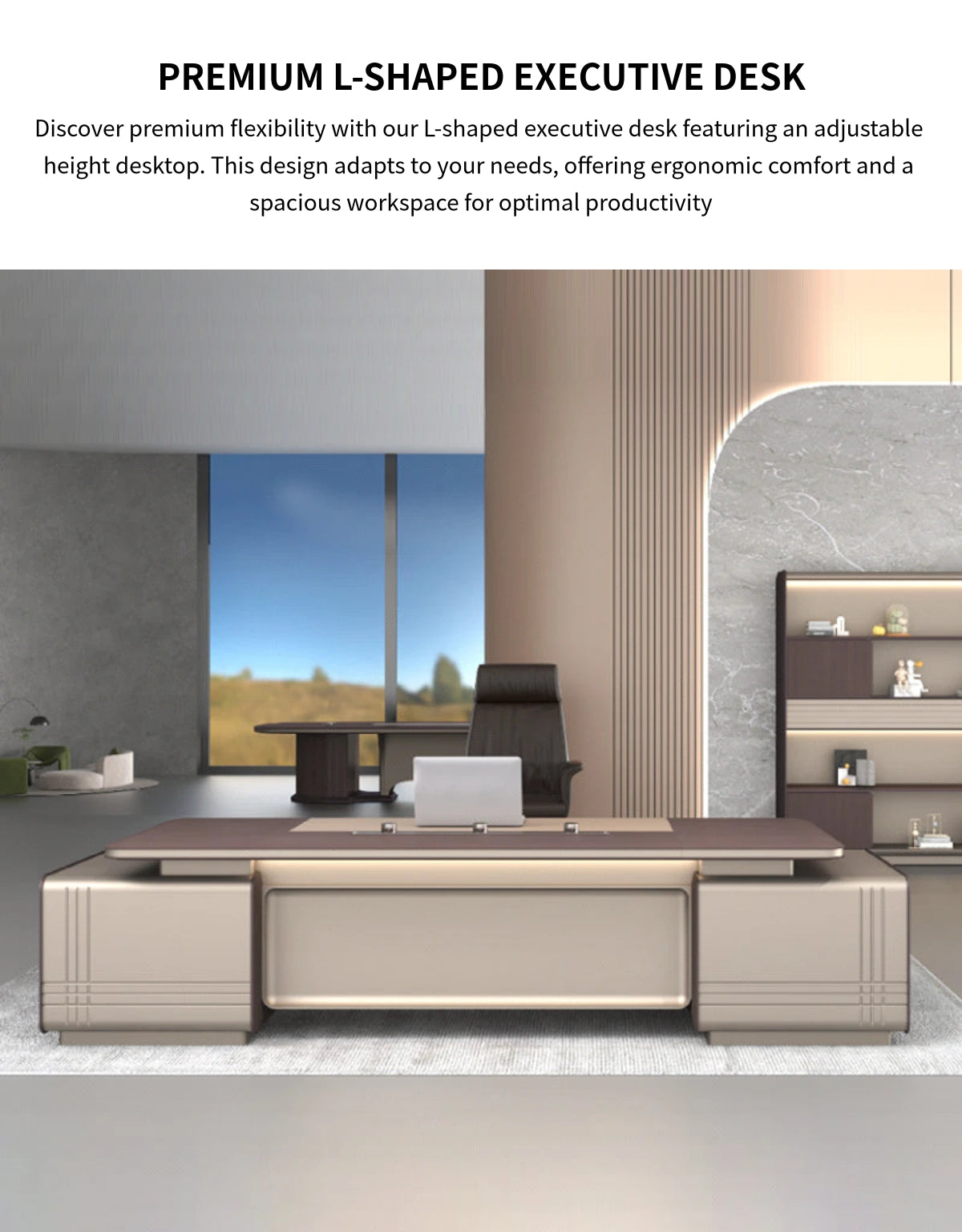 L-Shaped Desk with Built-In Outlets, Cable Management & LED Lighting — Detail image 1