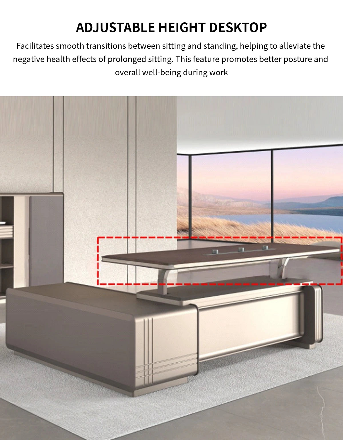 L-Shaped Desk with Built-In Outlets, Cable Management & LED Lighting — Detail image 2