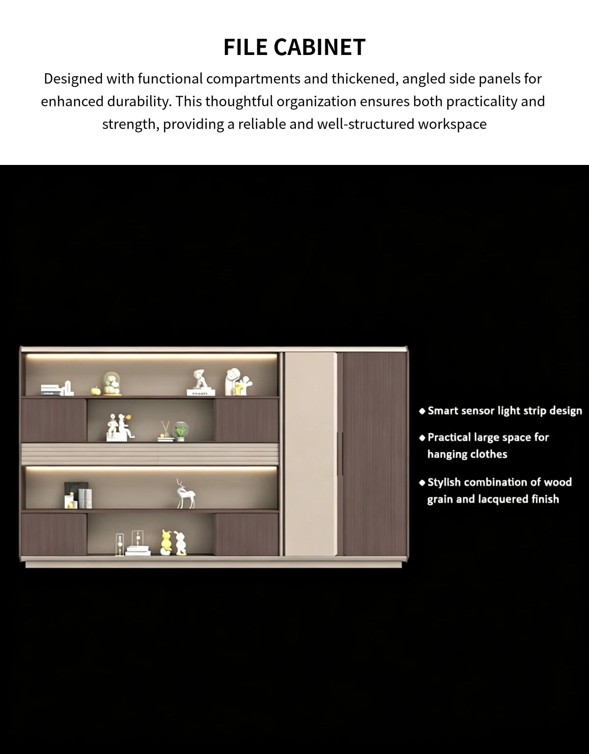 L-Shaped Desk with Built-In Outlets, Cable Management & LED Lighting — Detail image 7