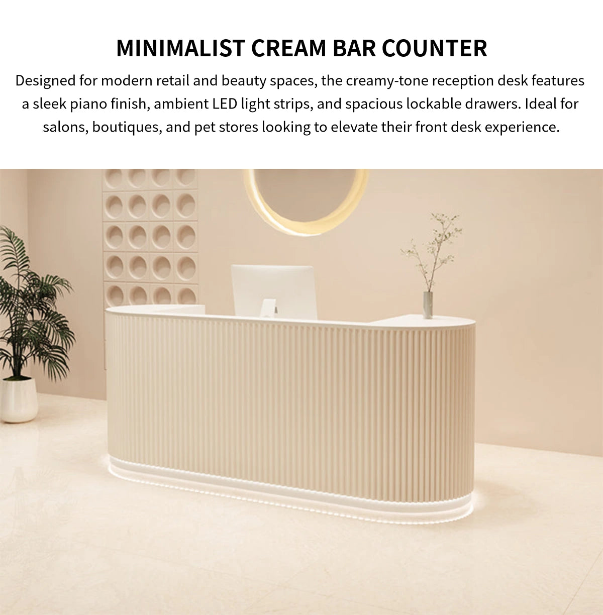 Curved Reception Desk 63-142 in Wide with Keyboard Tray, File Drawers & Fluted Front — Detail image 1