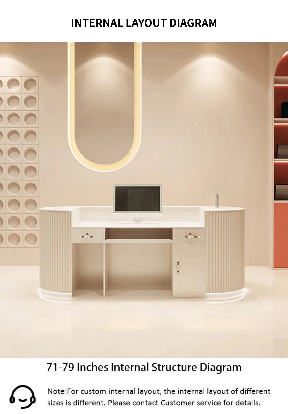 Curved Reception Desk 63-142 in Wide with Keyboard Tray, File Drawers & Fluted Front — Detail image 8