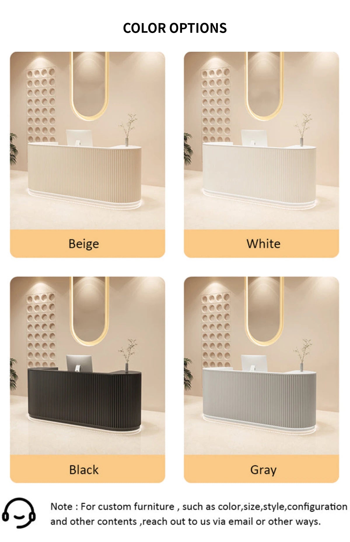 Curved Reception Desk 63-142 in Wide with Keyboard Tray, File Drawers & Fluted Front — Detail image 10