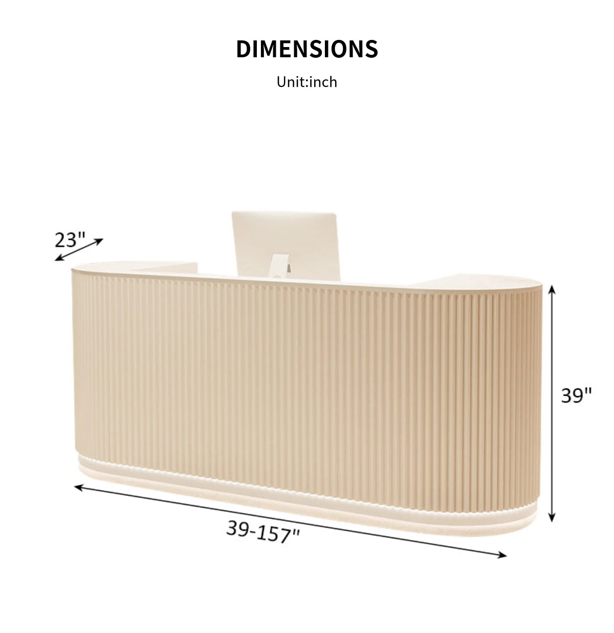 Curved Reception Desk 63-142 in Wide with Keyboard Tray, File Drawers & Fluted Front — Detail image 11