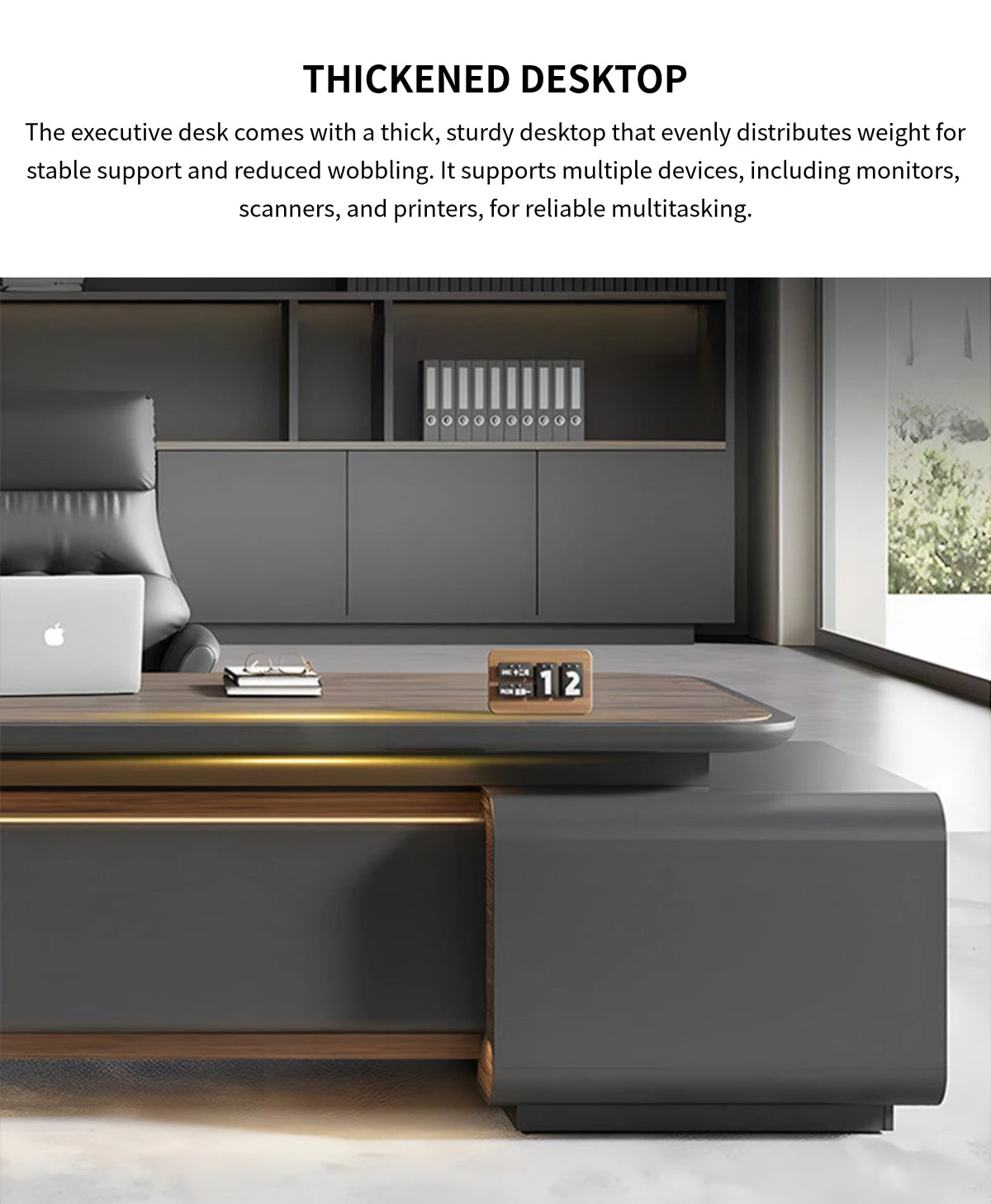 Modern Executive Desk with Wireless Charging, Curved & Cable Managemen — Detail image 3