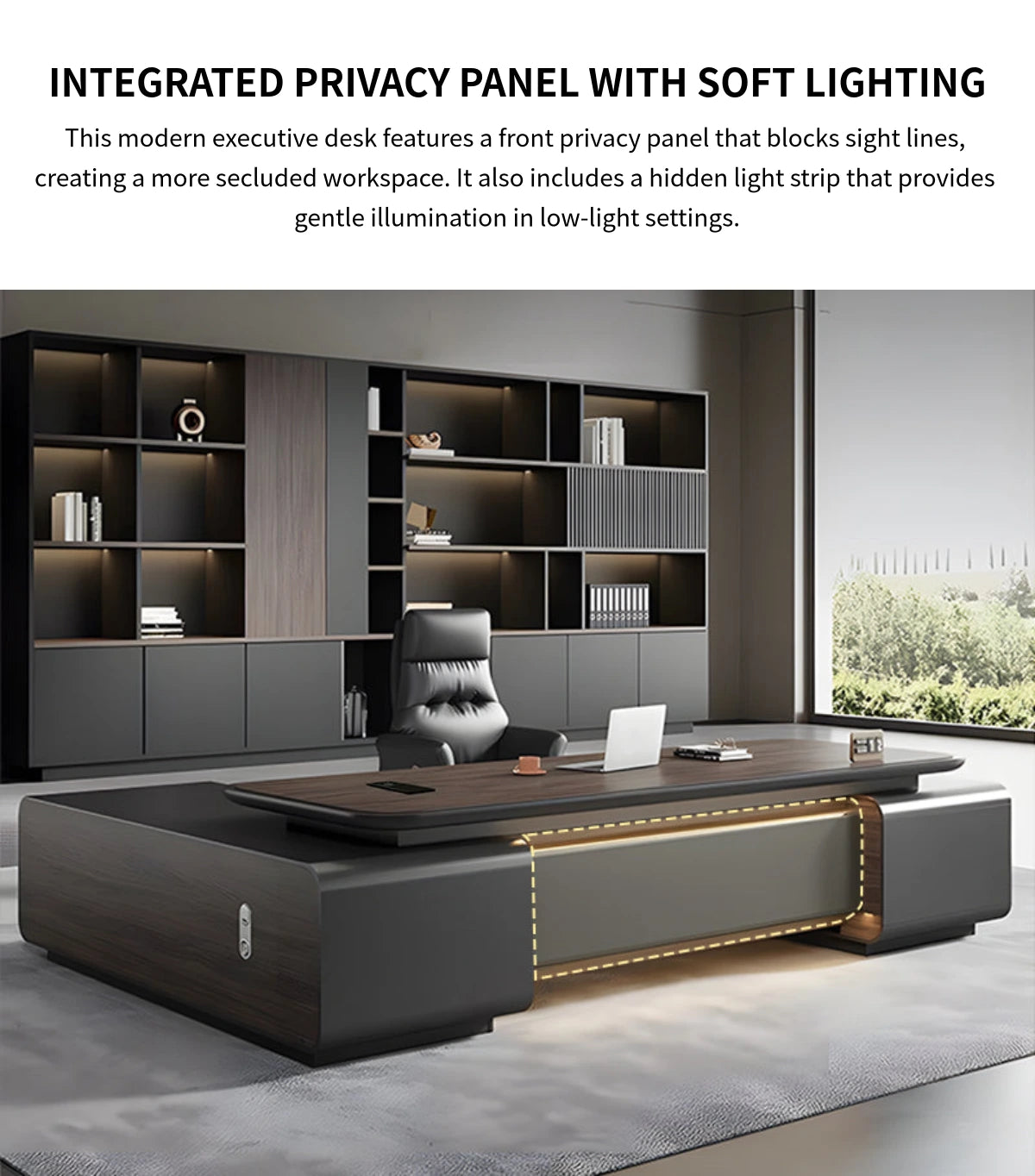 Modern Executive Desk with Wireless Charging, Curved & Cable Managemen — Detail image 5