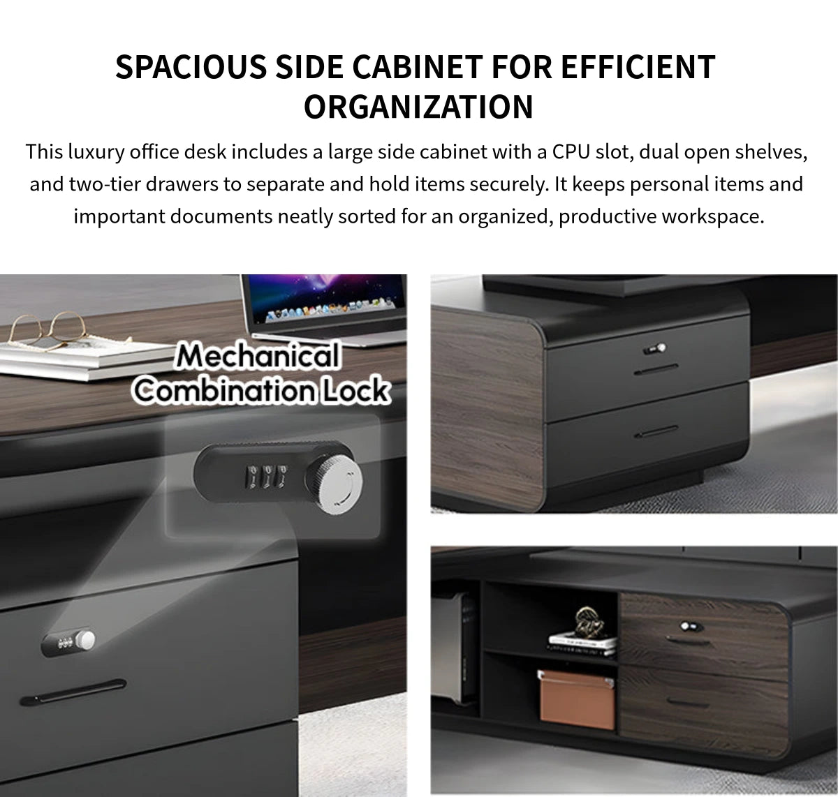 Modern Executive Desk with Wireless Charging, Curved & Cable Managemen — Detail image 7