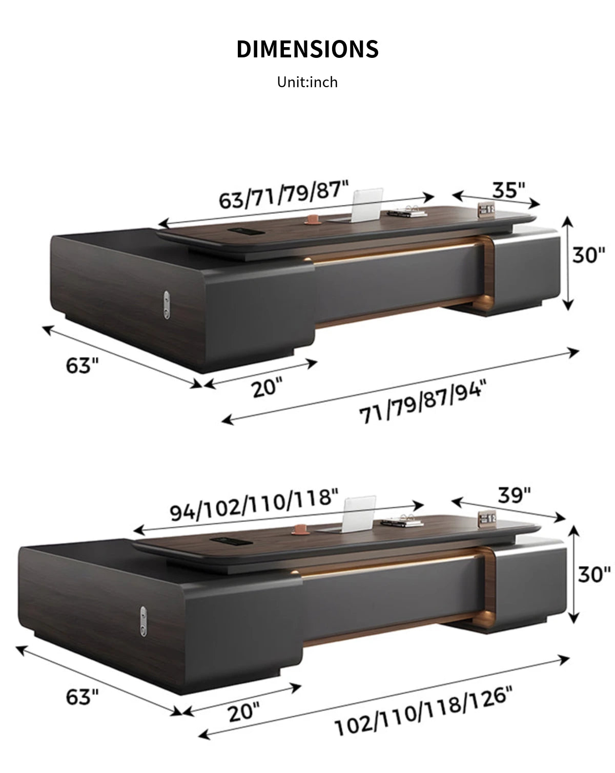 Modern Executive Desk with Wireless Charging, Curved & Cable Managemen — Detail image 10