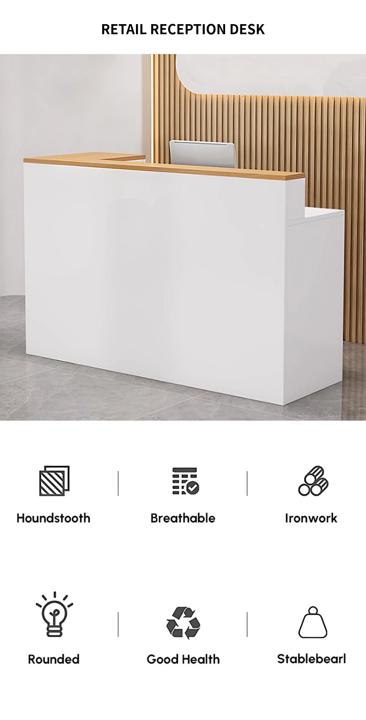 L-Shaped Reception Desk with Keyboard Tray, Cable Management & Lockable for Salon — Detail image 2