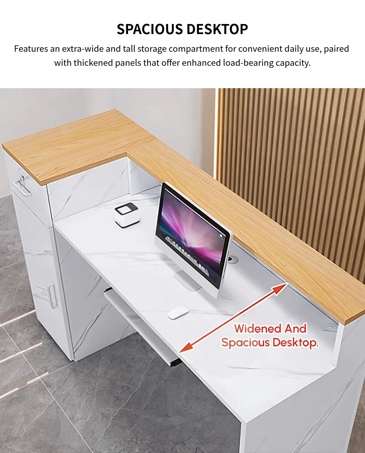 L-Shaped Reception Desk with Keyboard Tray, Cable Management & Lockable for Salon — Detail image 5