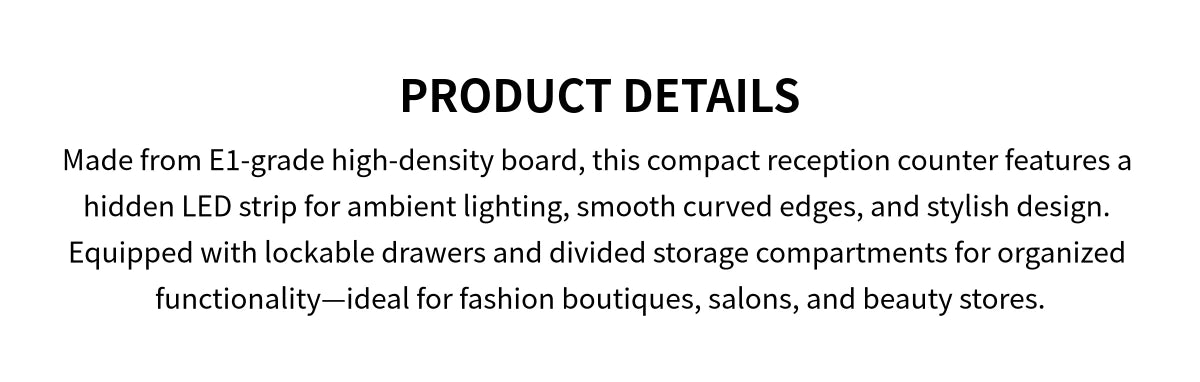 Curved Reception Desk 47-110 in Wide with LED Lighting, Lockable & Keyboard Tray for Salon — Detail image 1
