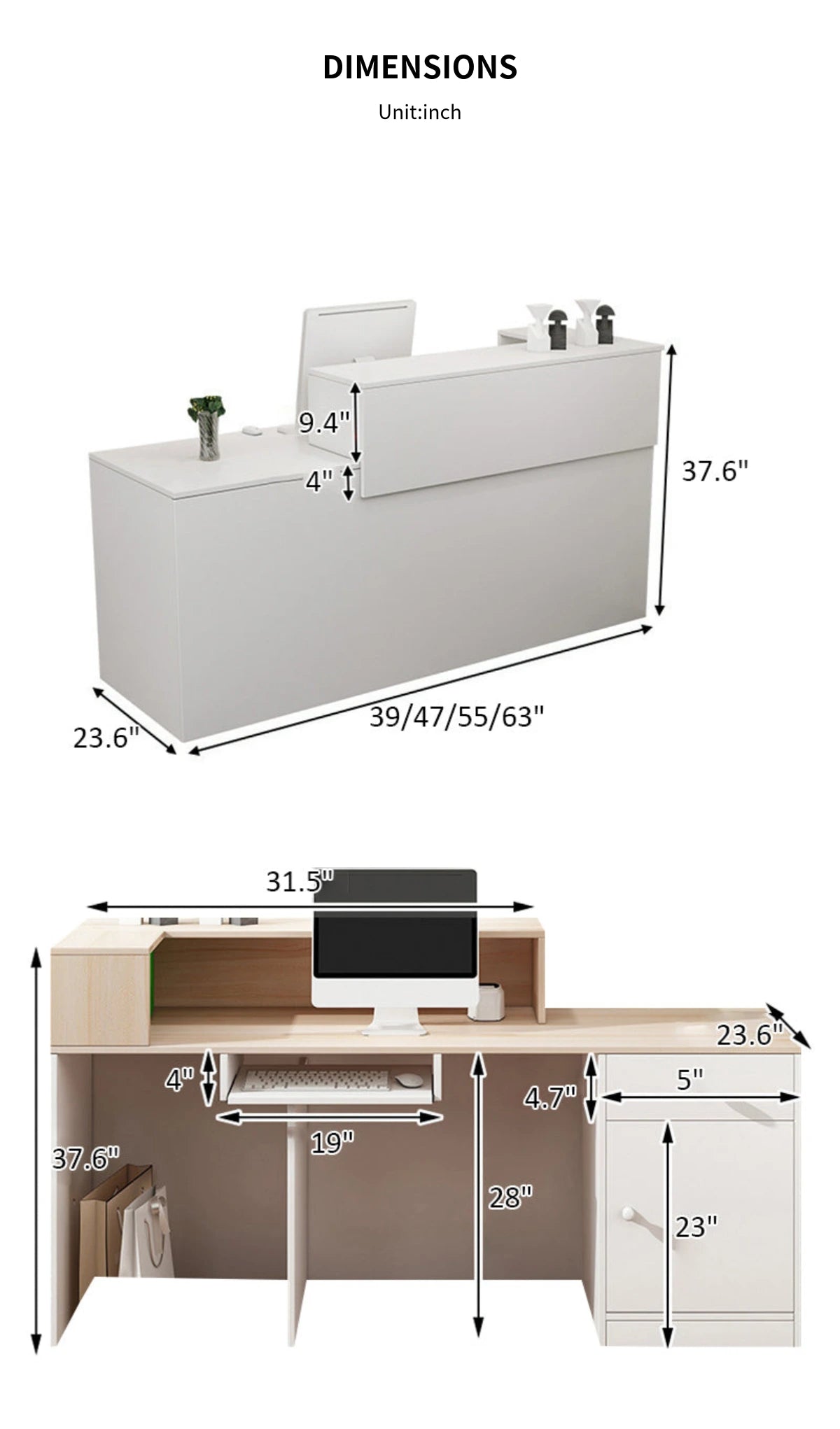 Retail Reception Desk 39-63 in Wide with Keyboard Tray, File Drawers & Transaction Counter — Detail image 12