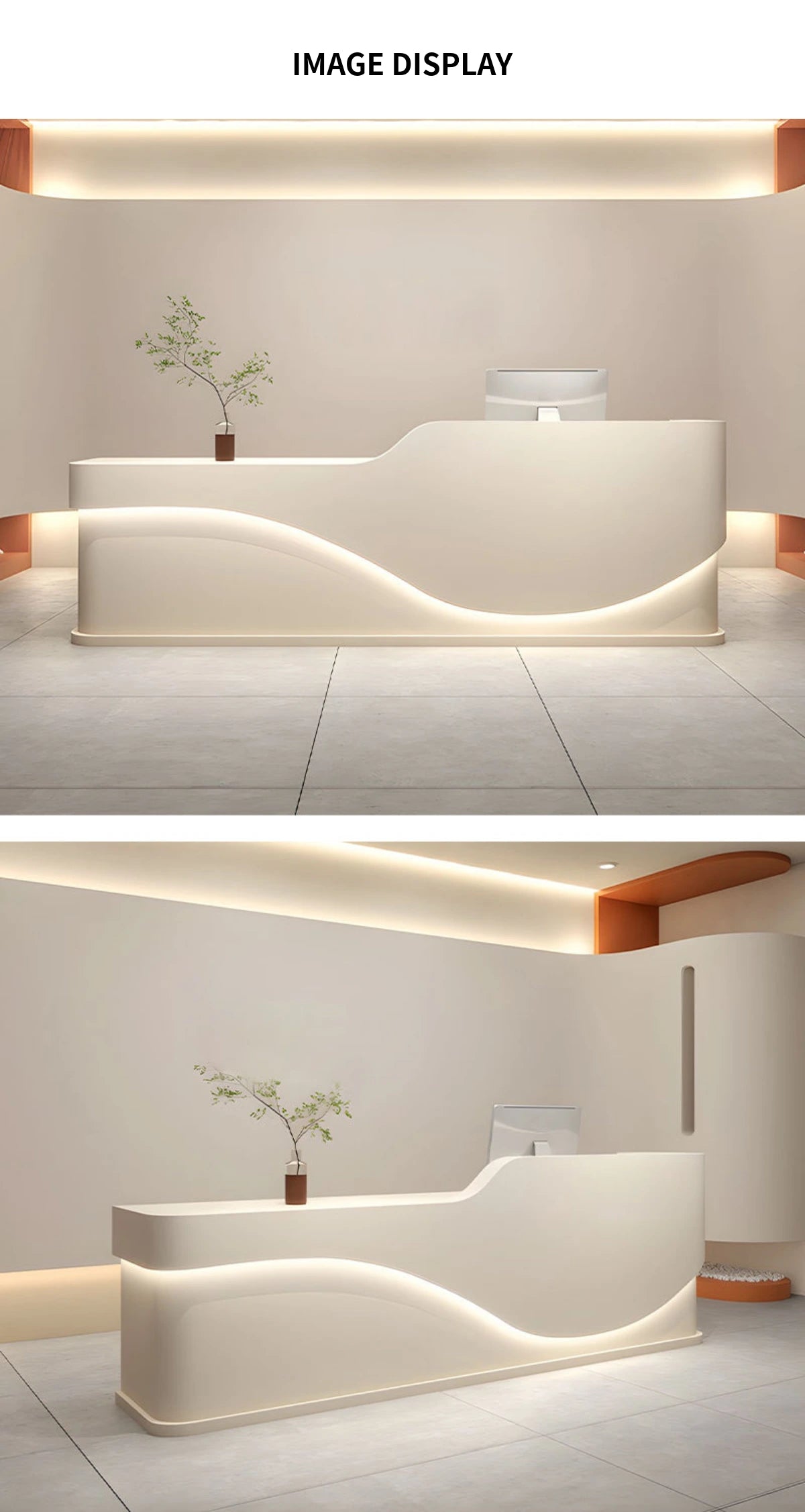 Curved Reception Desk 71-142 in Wide with Keyboard Tray, Lockable & LED Lighting for Salon — Detail image 9