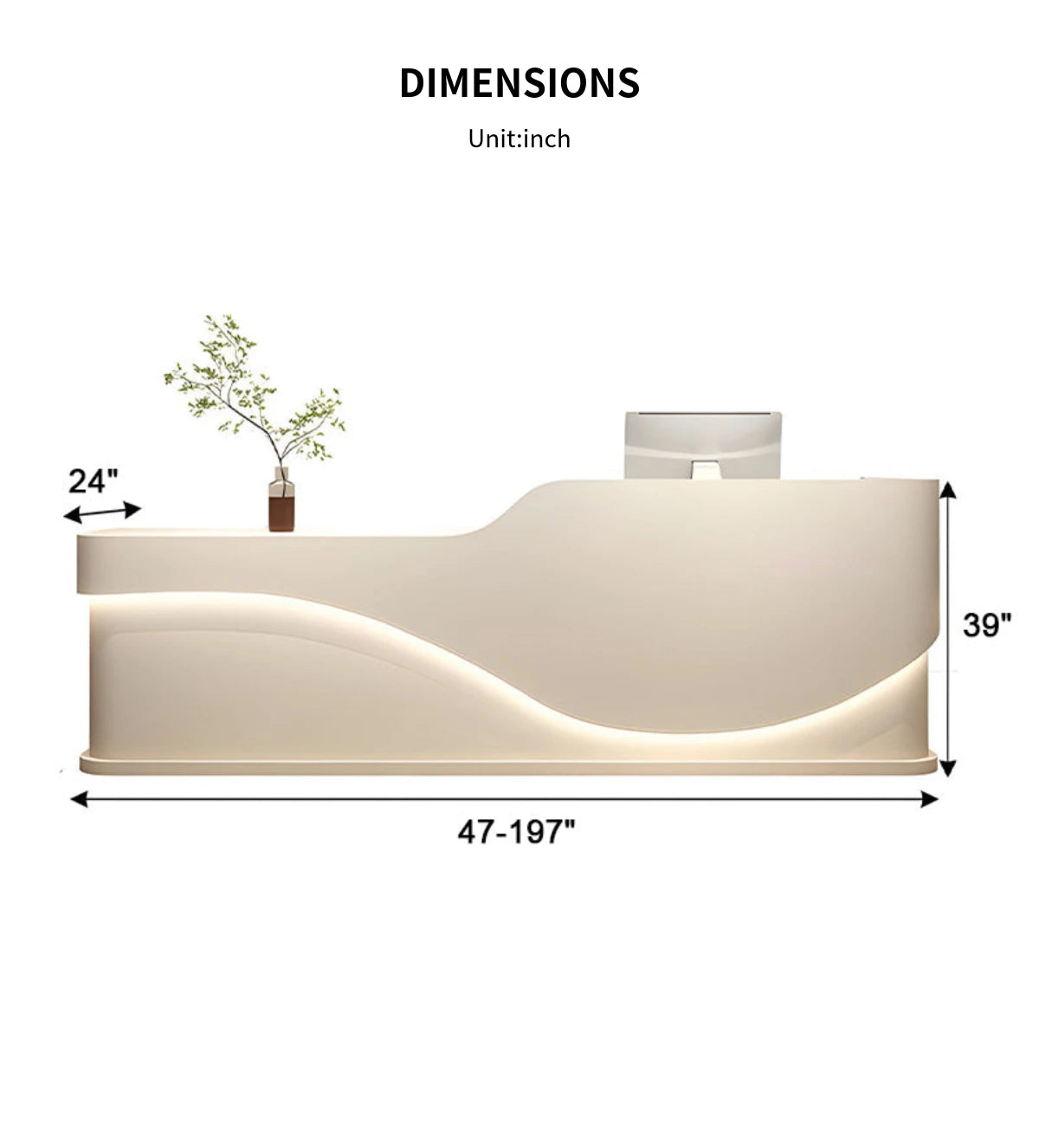 Curved Reception Desk 71-142 in Wide with Keyboard Tray, Lockable & LED Lighting for Salon — Detail image 12