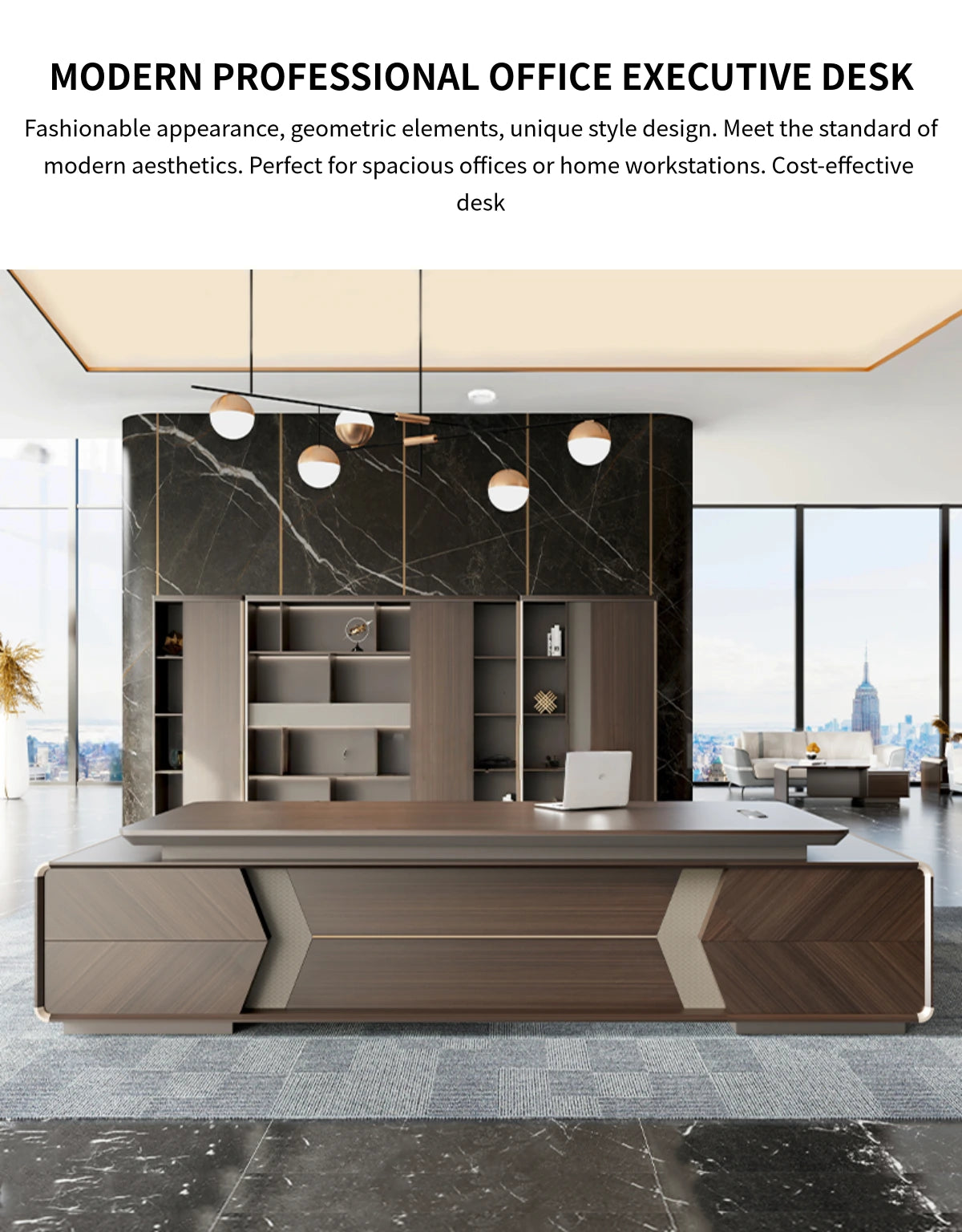 Modern Executive Desk with Lockable, File Drawers & Lumbar Support for Home Office — Detail image 1