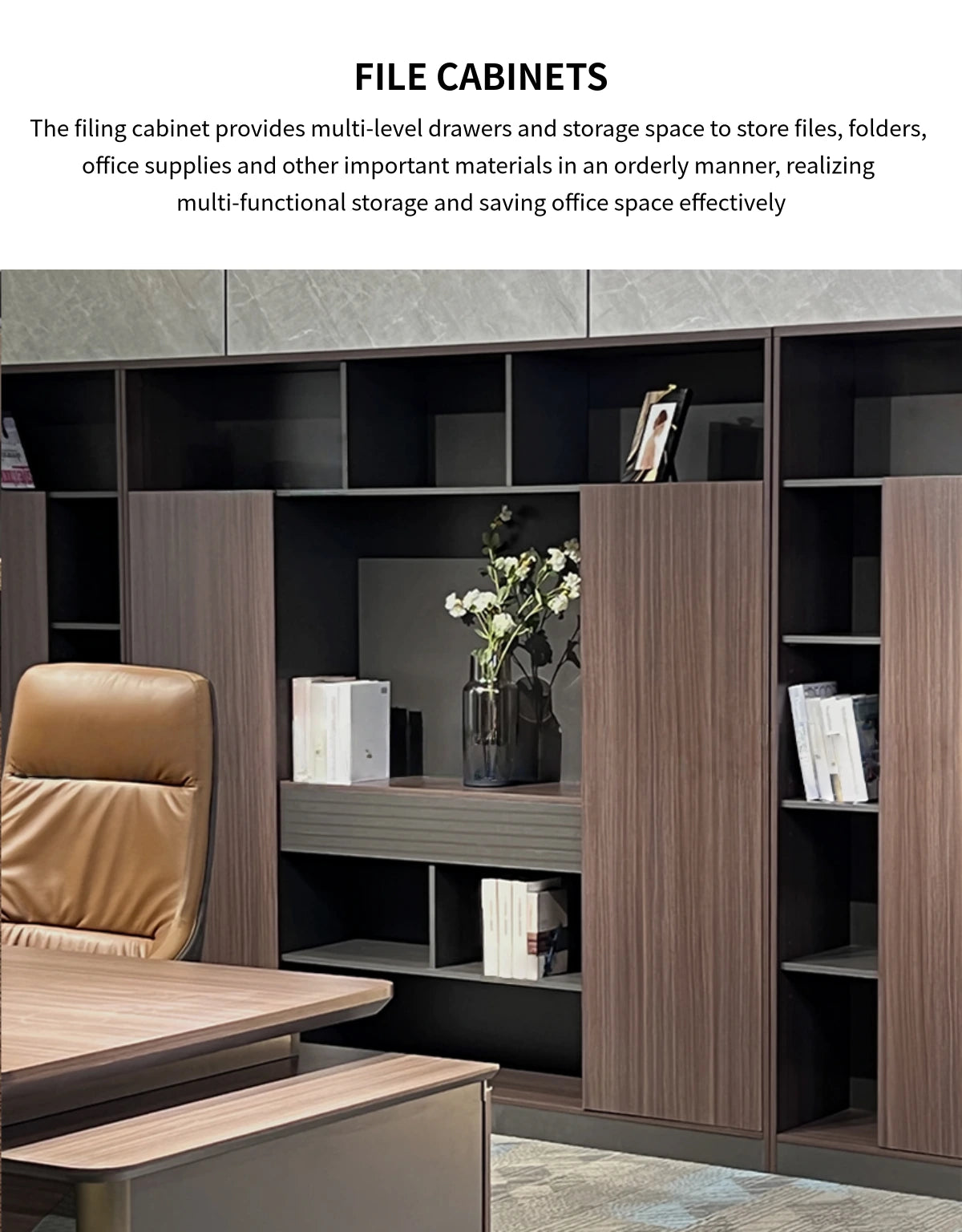 Modern Executive Desk with Lockable, File Drawers & Lumbar Support for Home Office — Detail image 7