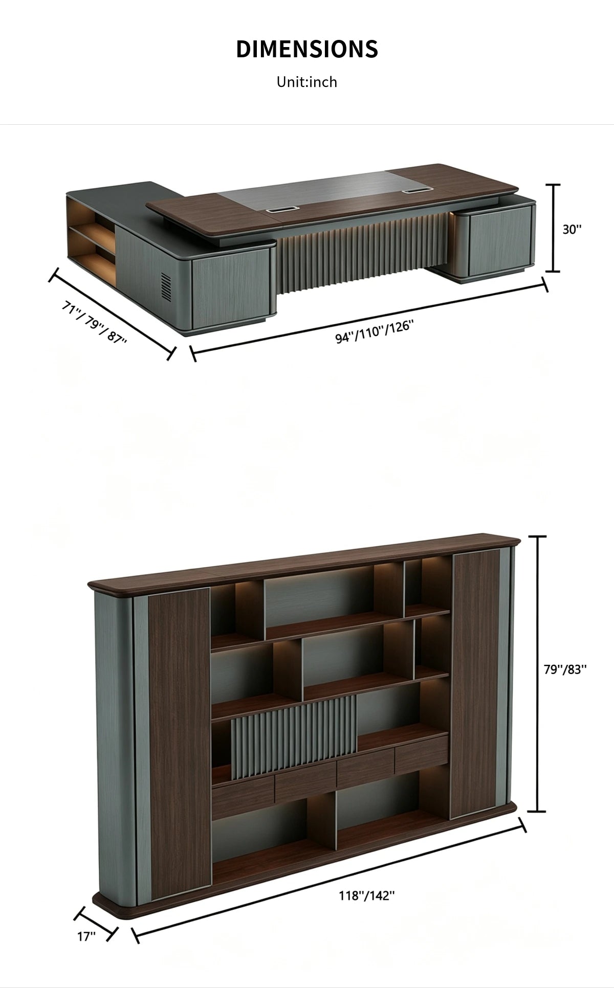 Customizable Luxury Durable Executive Desk with Two-tier Desktop — Detail image 9