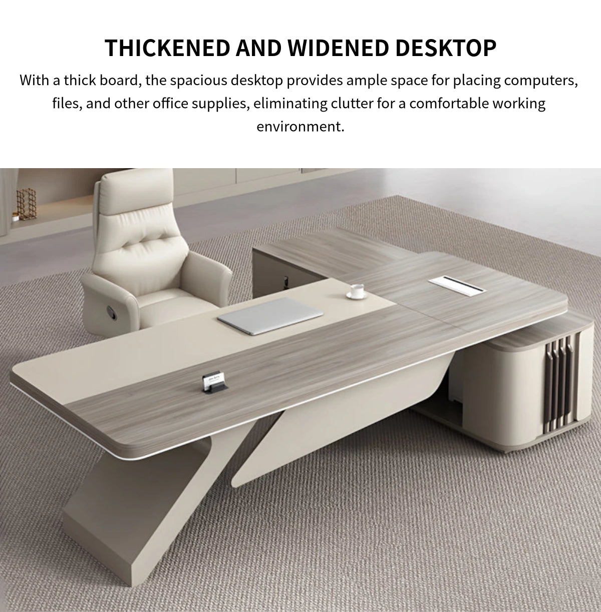 L-Shaped Executive Desk with Cable Management, Built-In Outlets & Side Storage — Detail image 4
