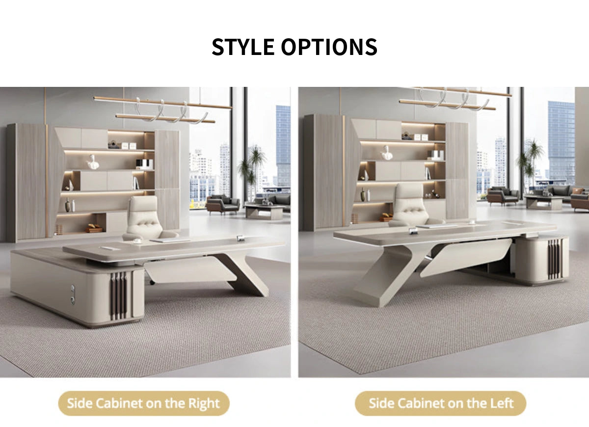 L-Shaped Executive Desk with Cable Management, Built-In Outlets & Side Storage — Detail image 12