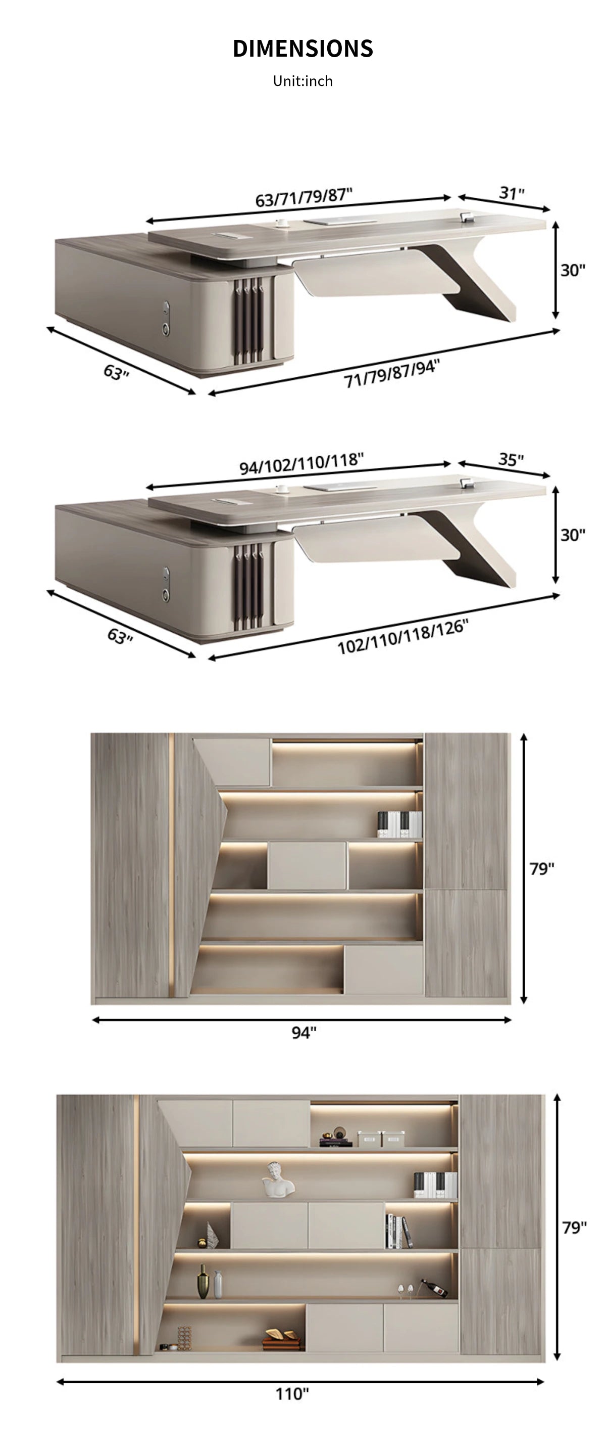 L-Shaped Executive Desk with Cable Management, Built-In Outlets & Side Storage — Detail image 14