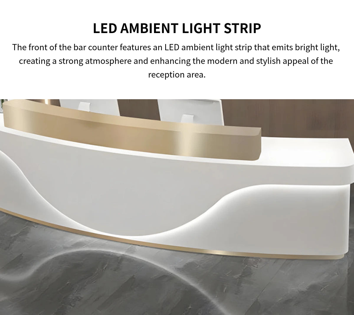 Curved Reception Desk with LED Lighting, Stainless Steel & File Drawers for Hotel Lobby — Detail image 5