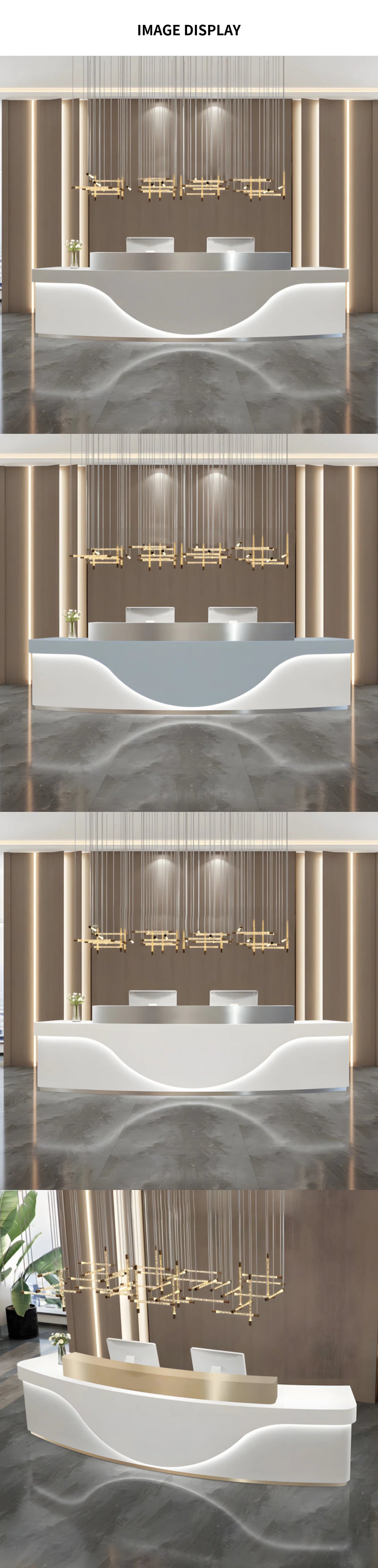 Curved Reception Desk with LED Lighting, Stainless Steel & File Drawers for Hotel Lobby — Detail image 8
