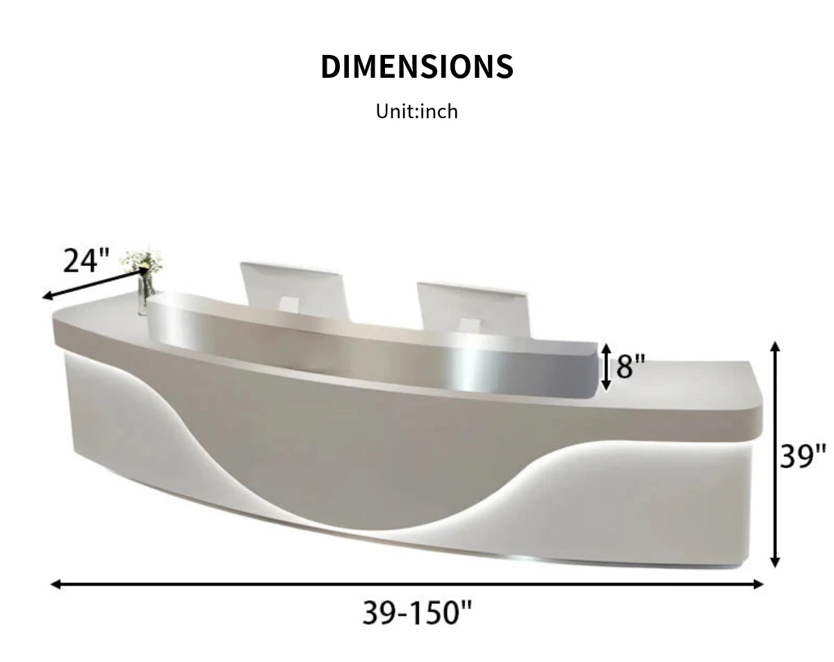 Curved Reception Desk with LED Lighting, Stainless Steel & File Drawers for Hotel Lobby — Detail image 10